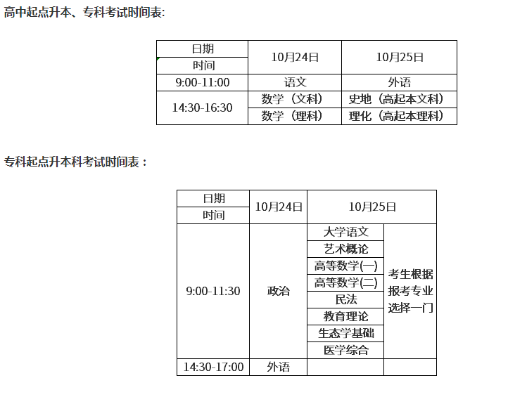 2020年上海成人高考考試時間安排？